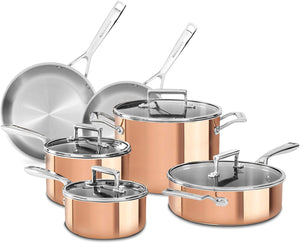 KitchenAid KC2PS10CP - Juego de 10 piezas de cobre de tres capas, tamaño mediano, color cobre satinado